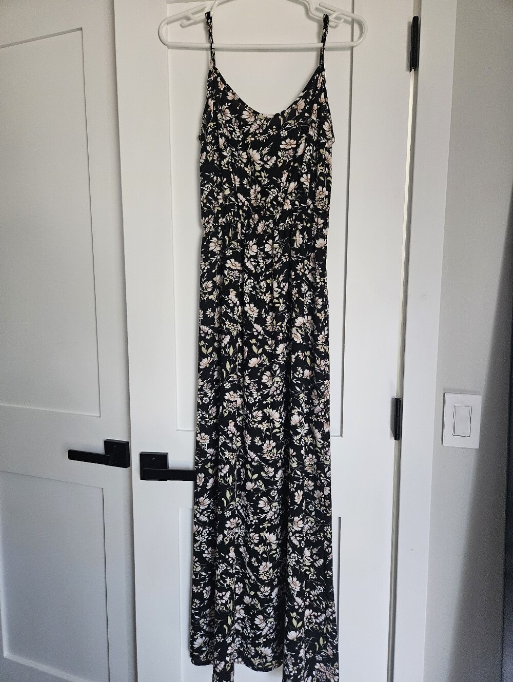 Floral Black Maxi Dress with Spaghetti Straps